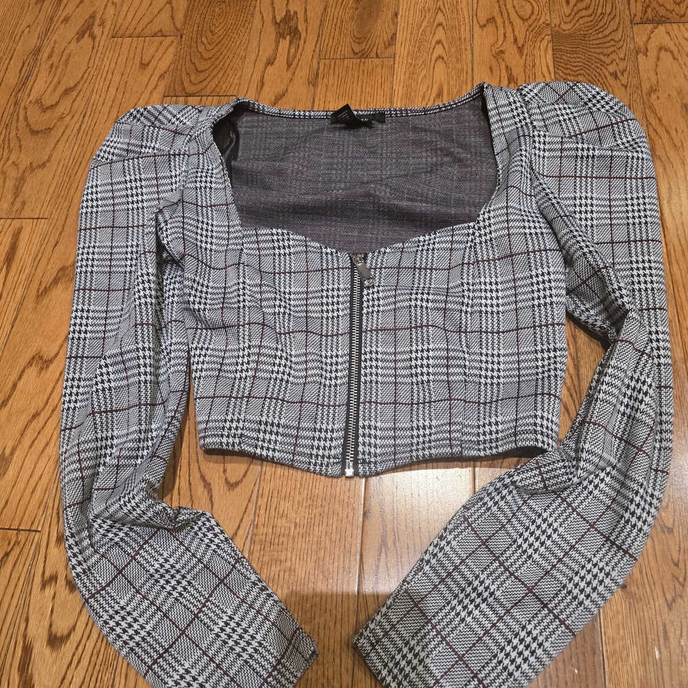 Plaid Long Sleeve Crop Top